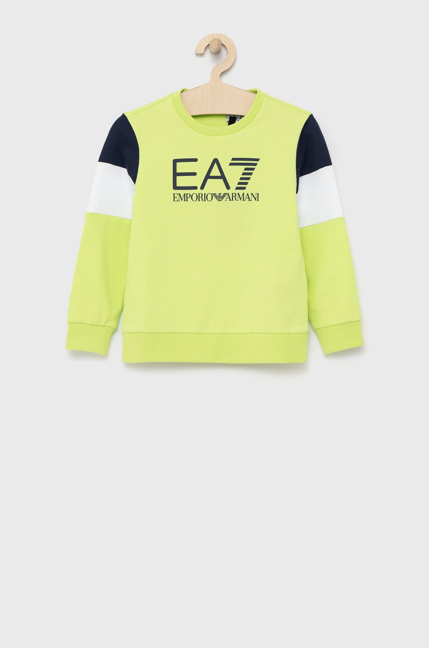 Ea7 emporio armani hanorac de bumbac pentru copii culoarea verde, cu imprimeu