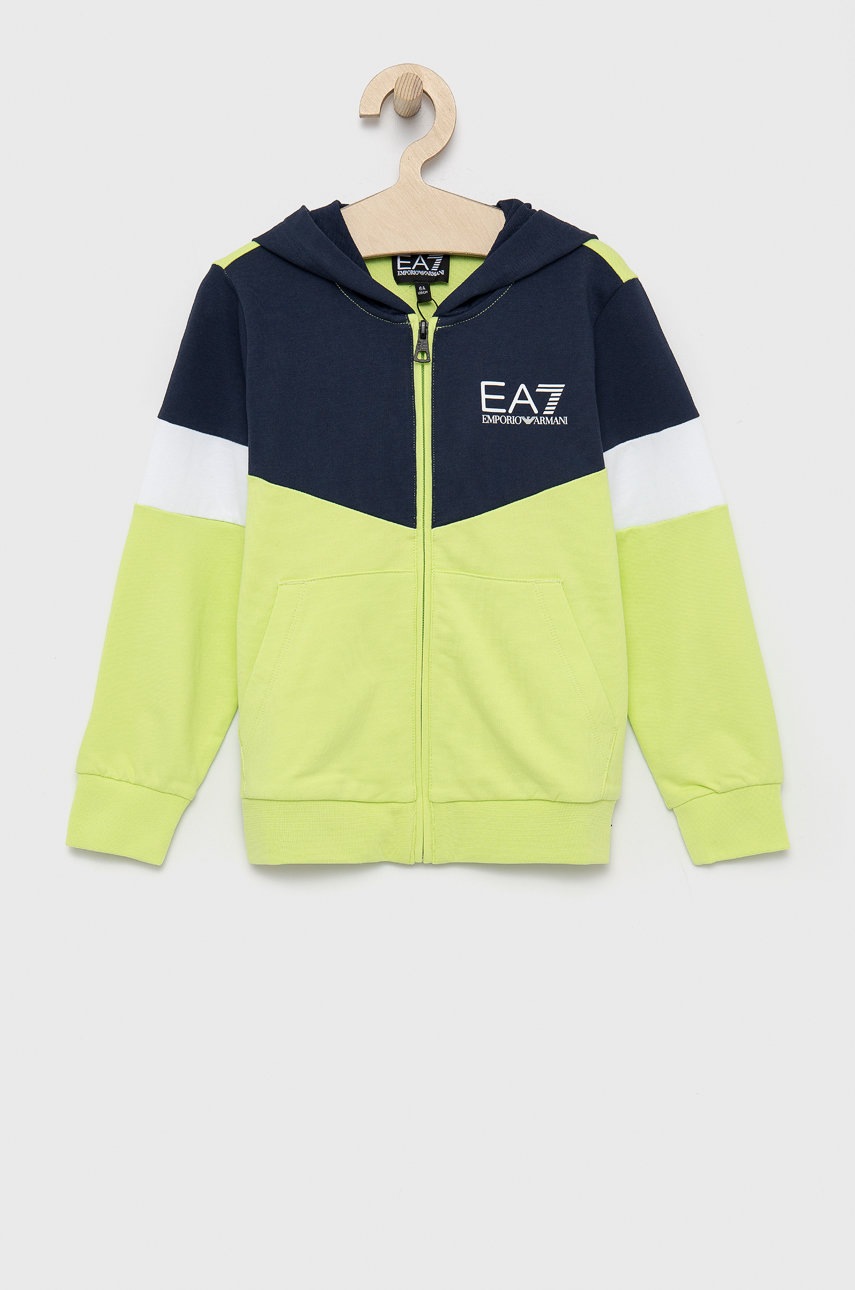 

Детски памучен суичър EA7 Emporio Armani в зелено с принт, Зелен