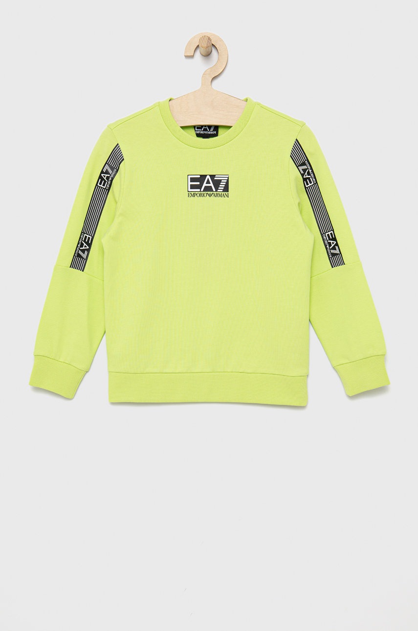 

Детски памучен суичър EA7 Emporio Armani в зелено с принт, Зелен