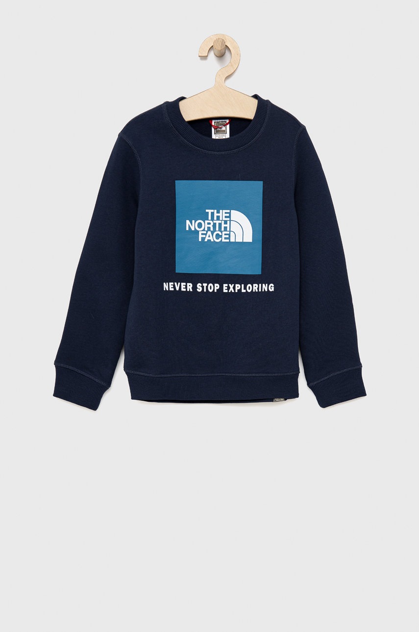 

Детски памучен суичър The North Face в тъмносиньо с принт, Тъмносин