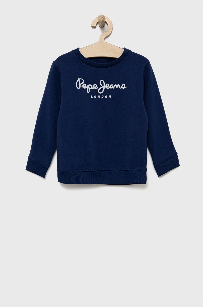 Pepe Jeans hanorac de bumbac pentru copii culoarea albastru marin, cu imprimeu