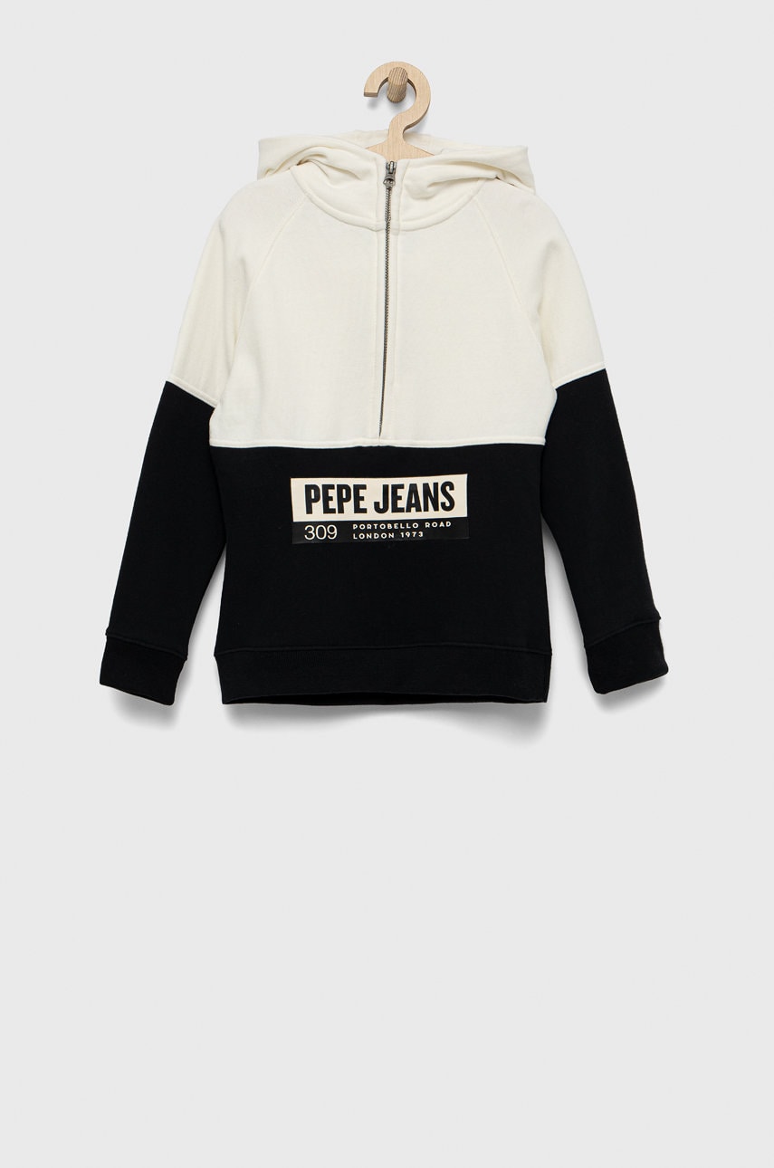 Pepe Jeans hanorac de bumbac pentru copii culoarea alb, cu imprimeu