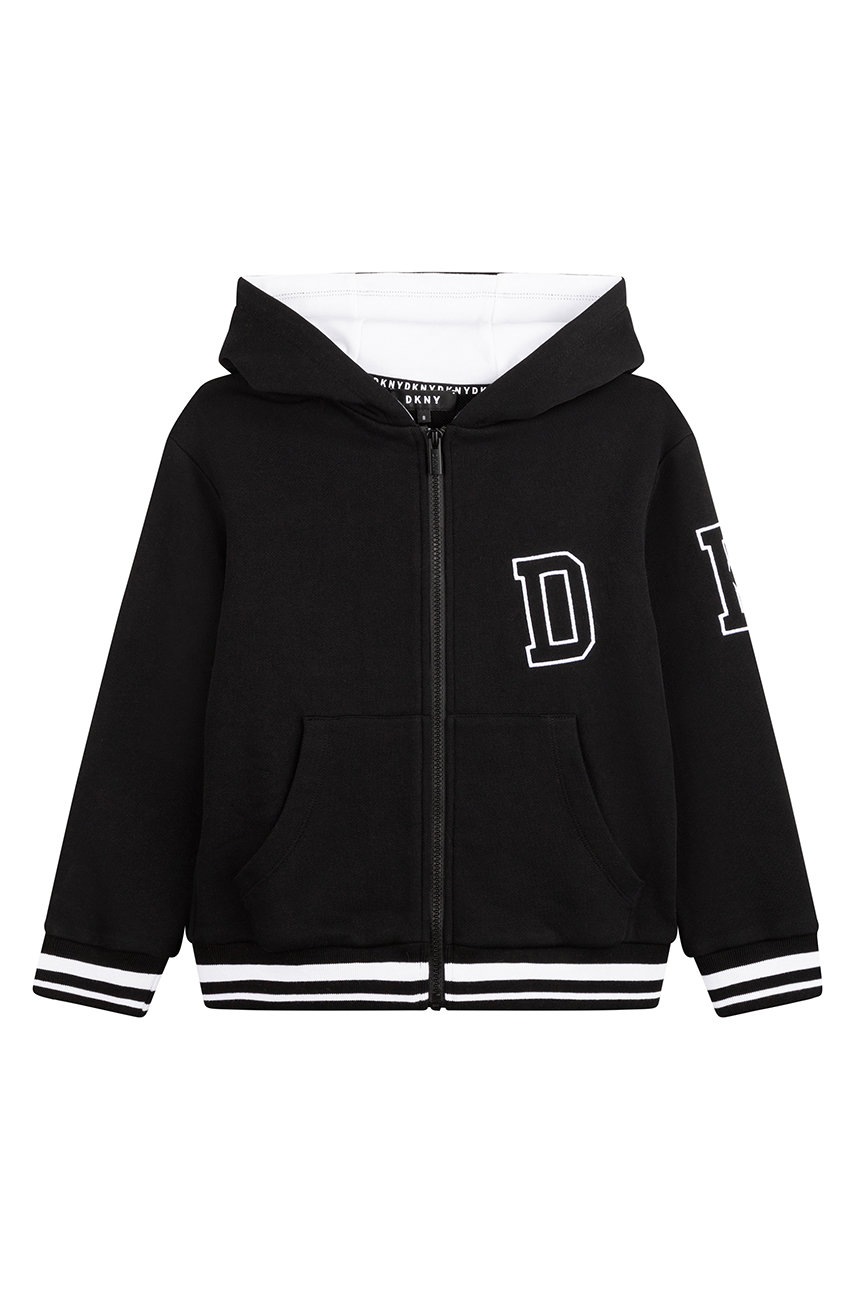 

Детская хлопковая кофта Dkny цвет чёрный с аппликацией