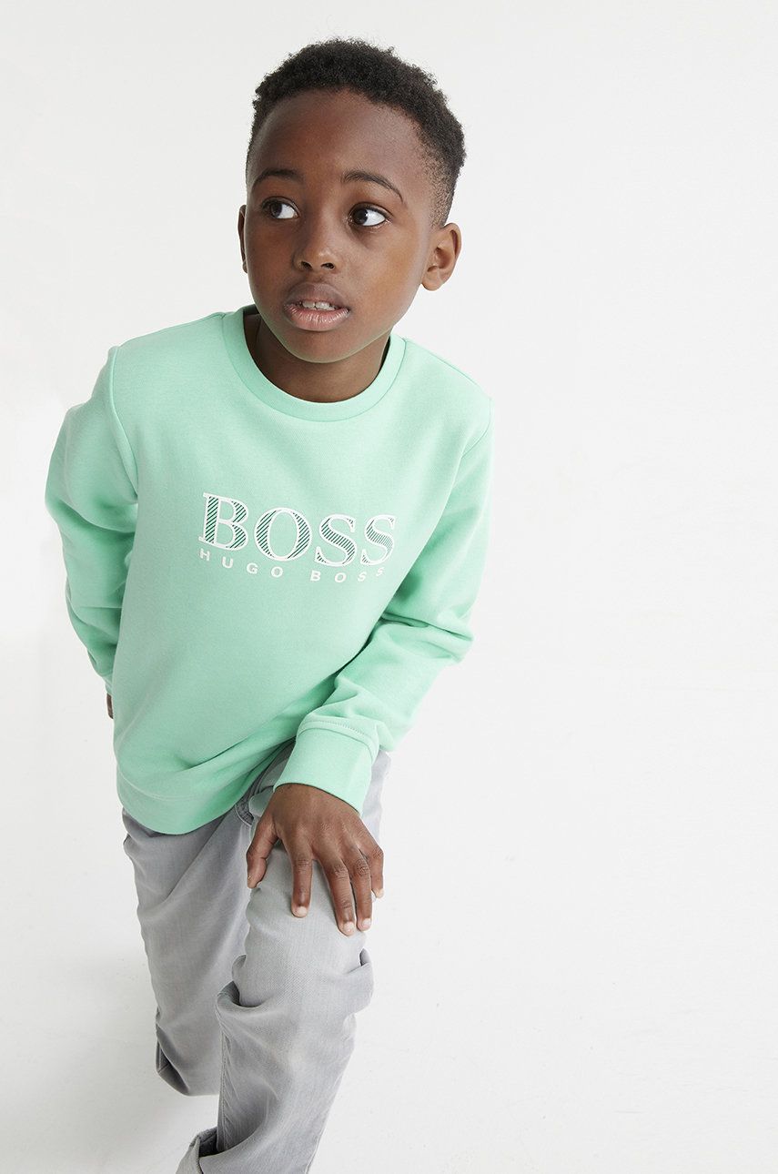 Boss bluza copii culoarea verde, cu imprimeu ANSWEAR