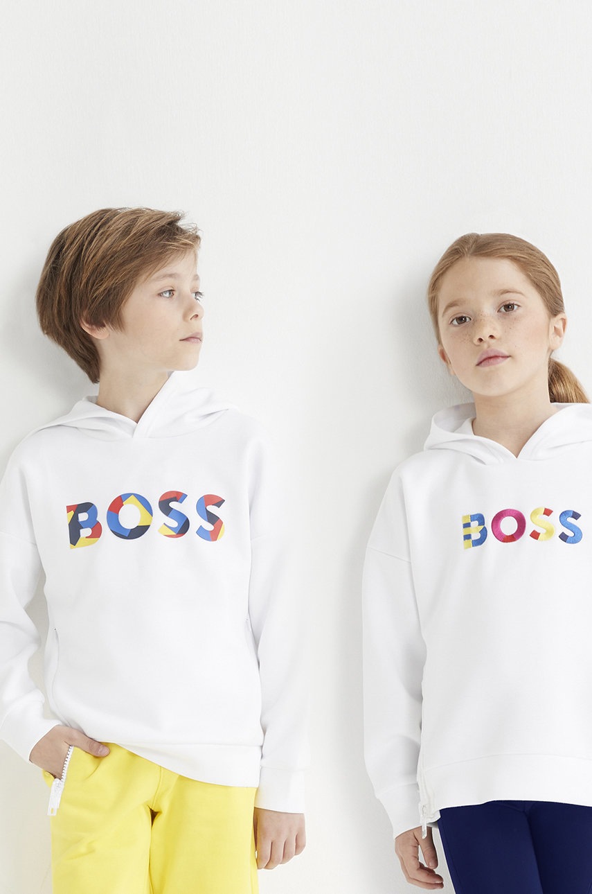 

Детски суичър BOSS в бяло с принт, Бял