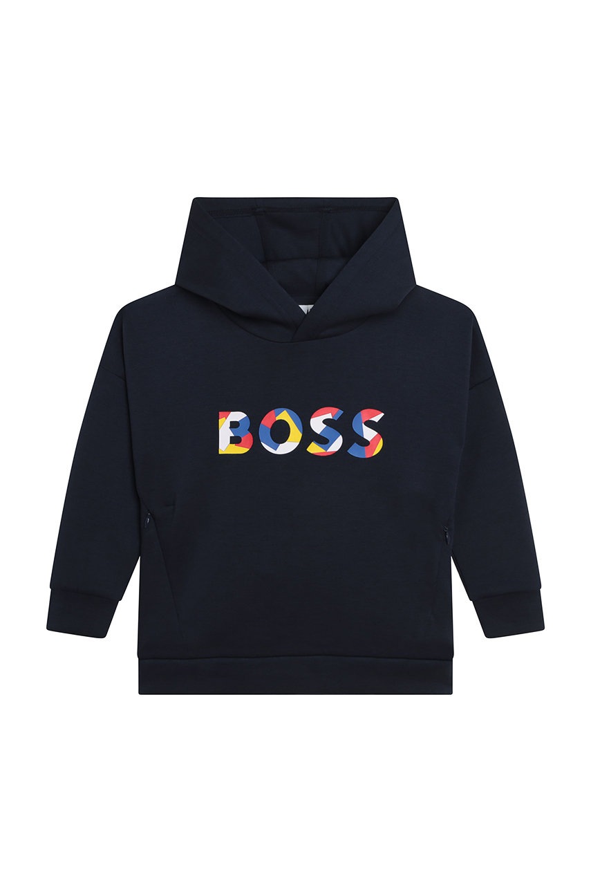 

Детски суичър BOSS в тъмносиньо с принт, Тъмносин