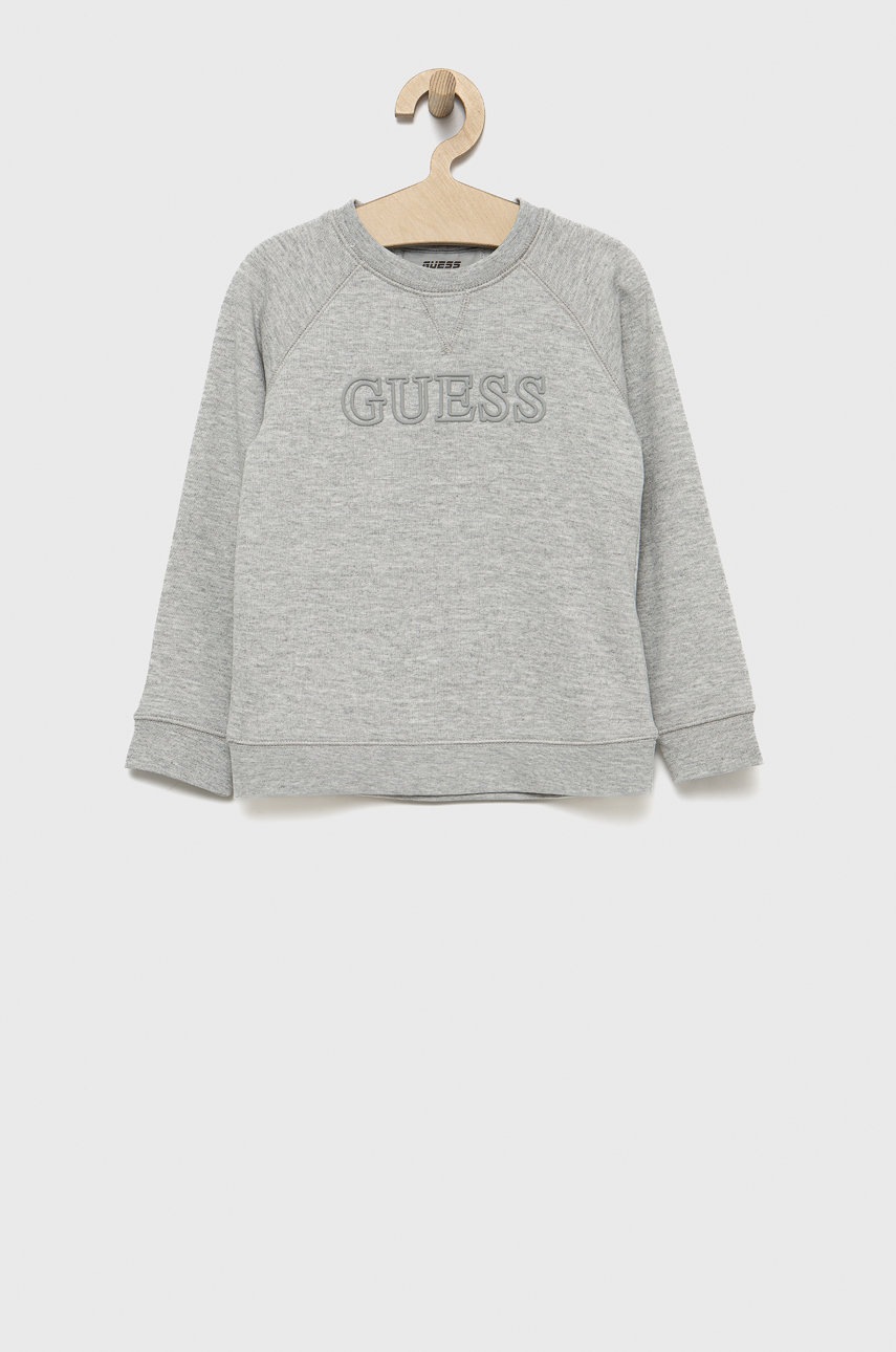 

Детски суичър Guess в сиво с принт, Сив