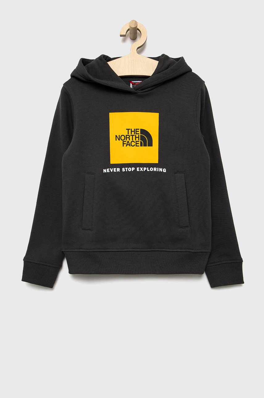

Детски памучен суичър The North Face в сиво с принт, Сив