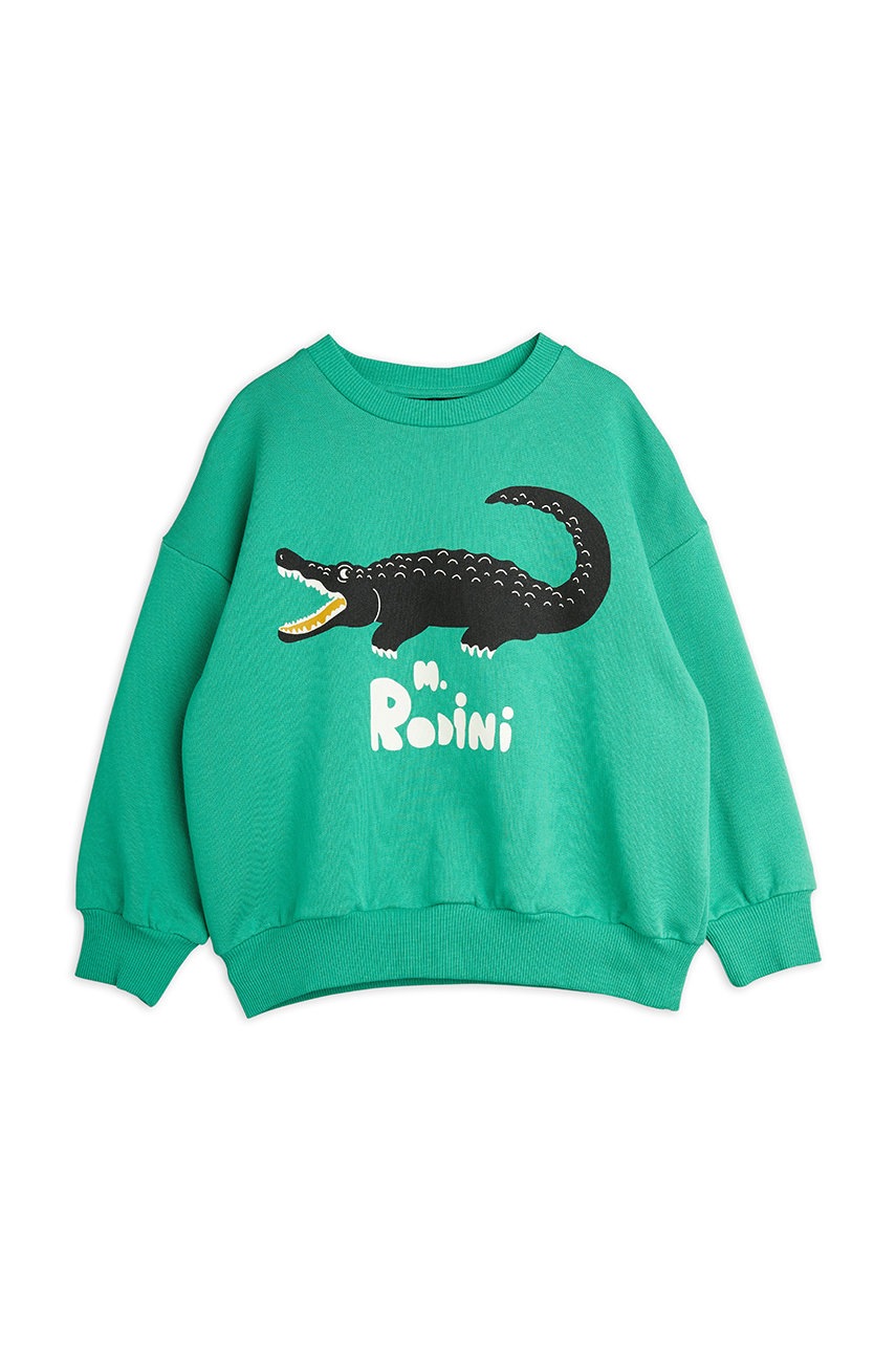 

Детски памучен суичър Mini Rodini в зелено с принт, Зелен