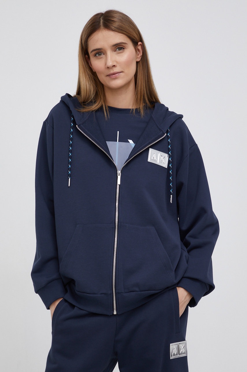 

Памучен суичър Armani Exchange дамски в тъмносиньо с апликация, Тъмносин