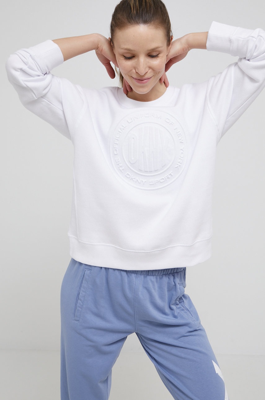 

Суичър Dkny дамска в бяло с апликация, Бял