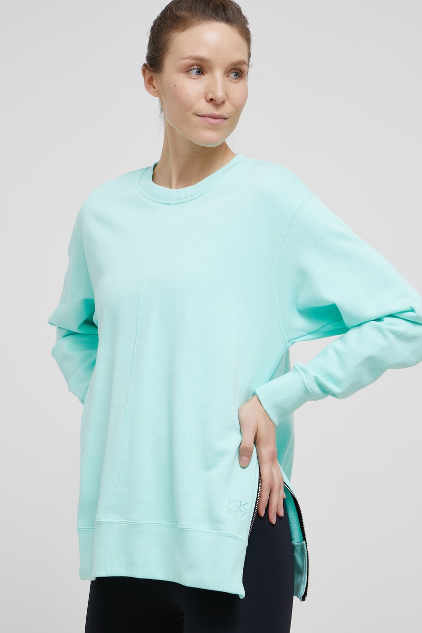 

Бавовняна кофта Dkny жіноча колір бірюзовий однотонна