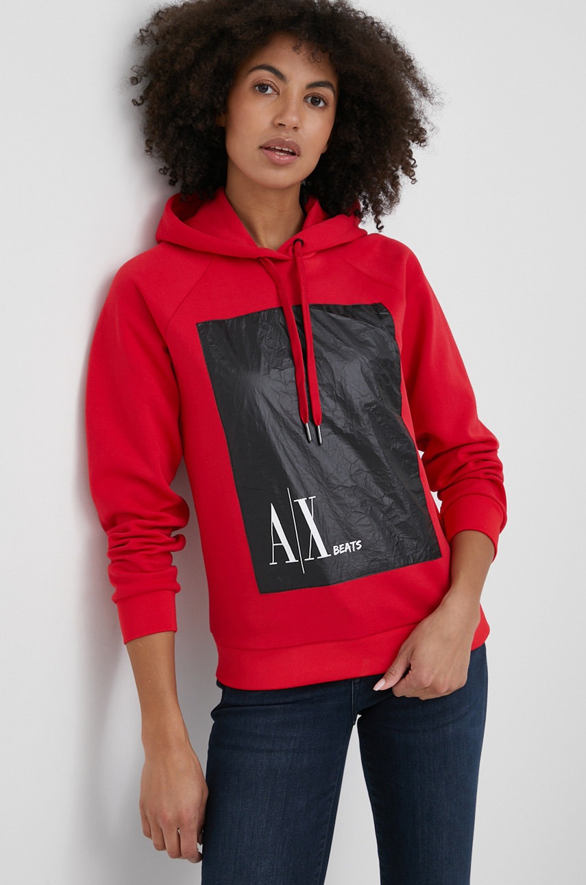 

Суичър Armani Exchange дамска в червено с апликация, Червен