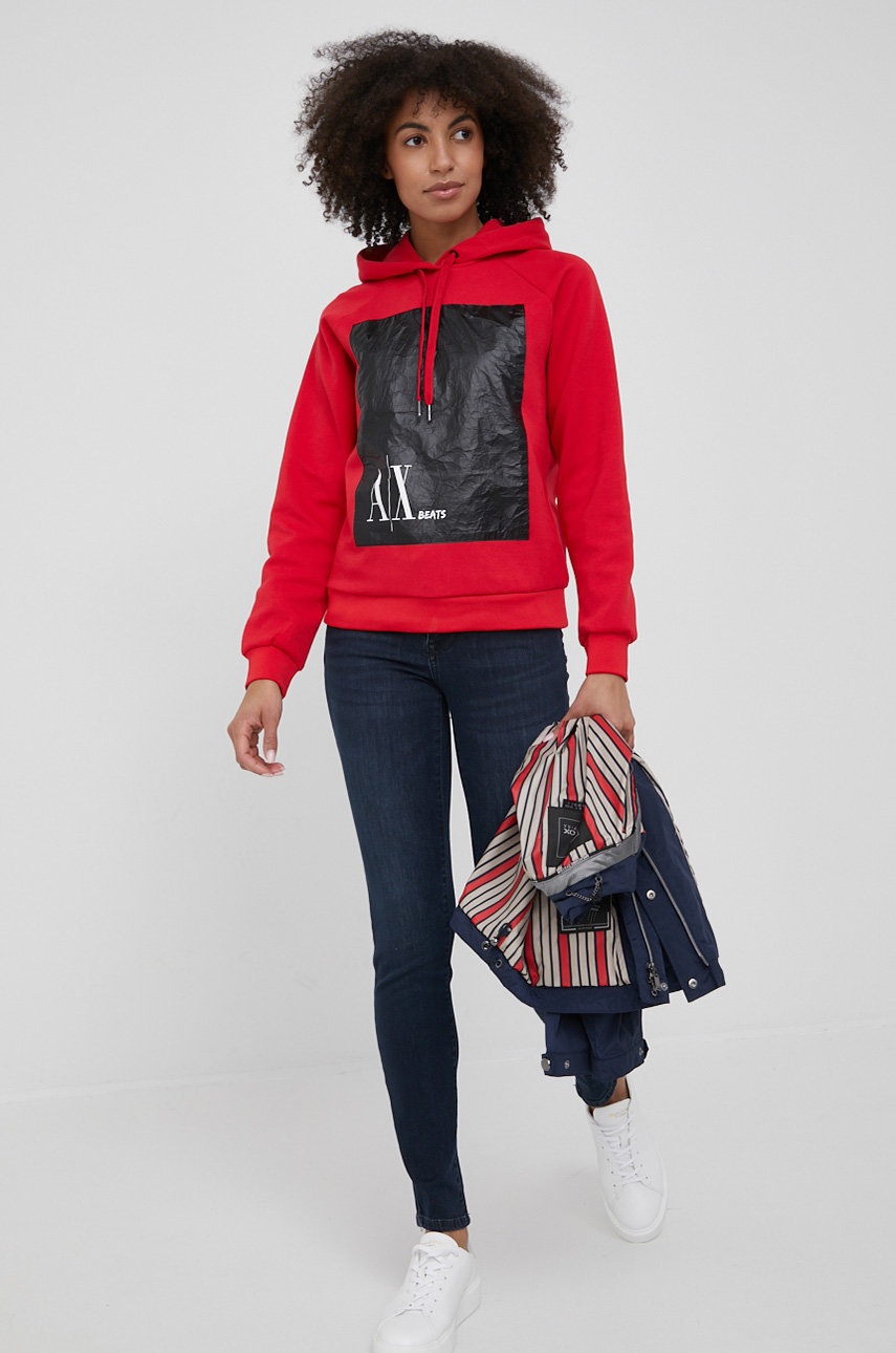 

Кофта Armani Exchange женская цвет красный с аппликацией
