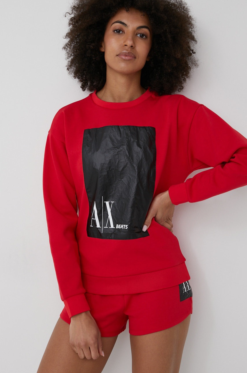 

Суичър Armani Exchange дамска в червено с апликация, Червен