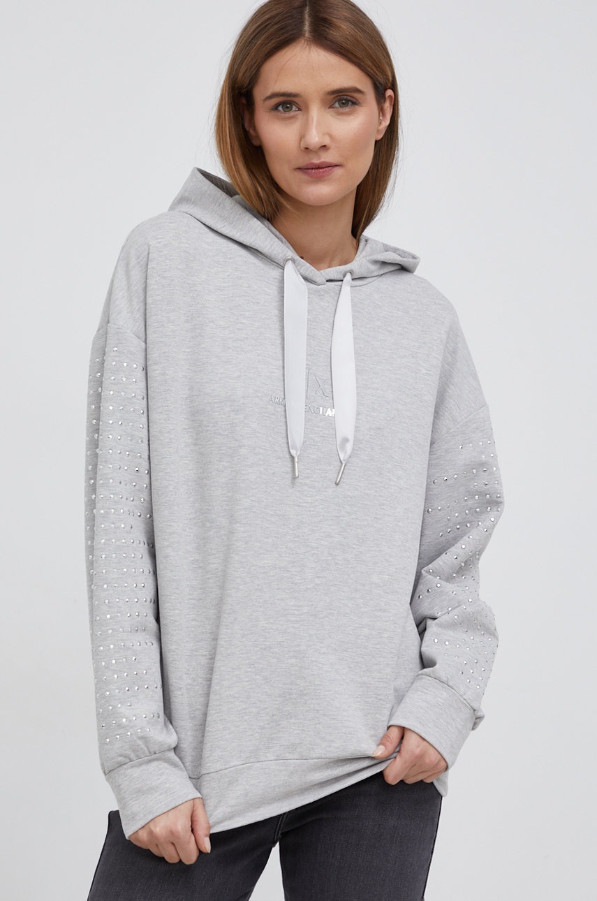 

Суичър Armani Exchange дамски в сиво с апликация, Сив