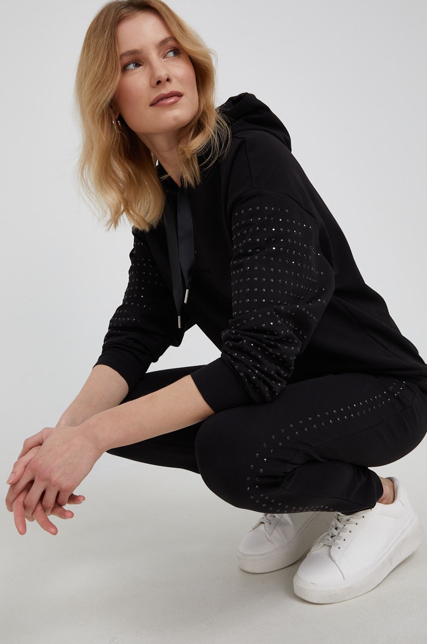 Armani Exchange Bluza damska kolor czarny z kapturem z aplikacją