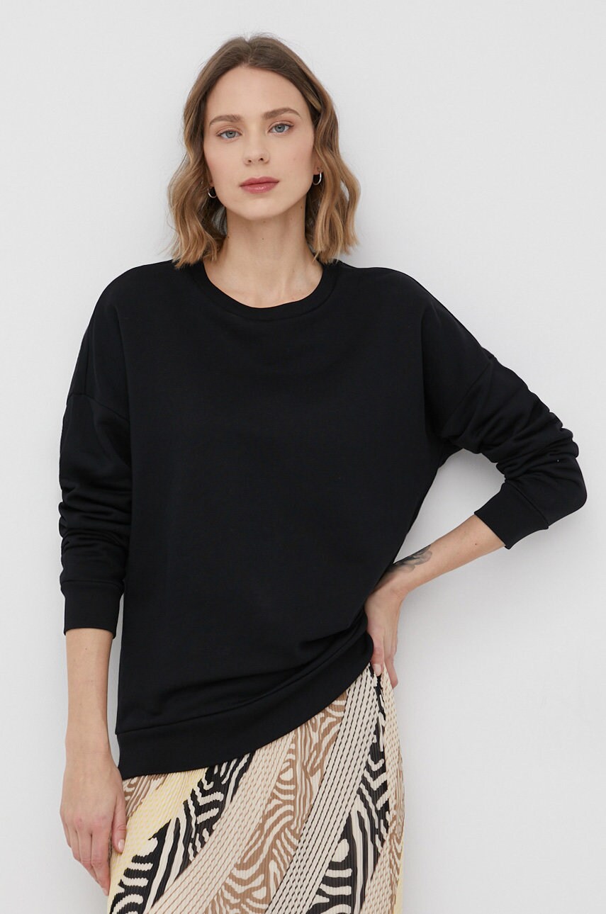 Armani exchange hanorac de bumbac femei, culoarea negru, neted