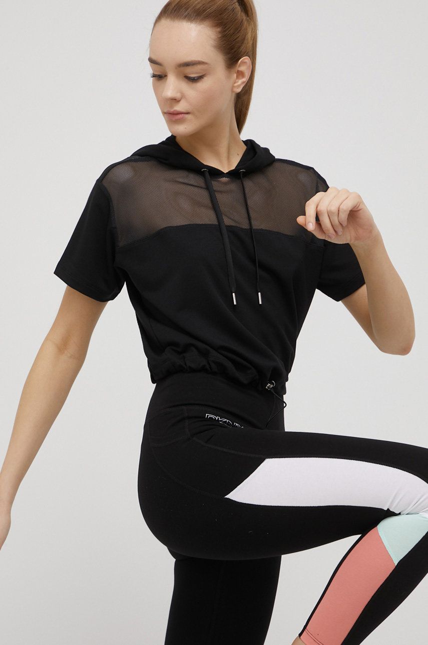 Dkny bluza femei, culoarea negru, cu glugă, neted imagine reduceri black friday 2021 answear.ro
