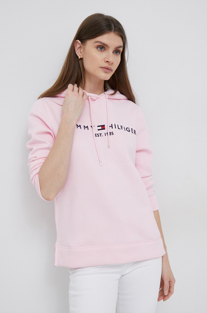 

Кофта Tommy Hilfiger женская цвет розовый с капюшоном с аппликацией