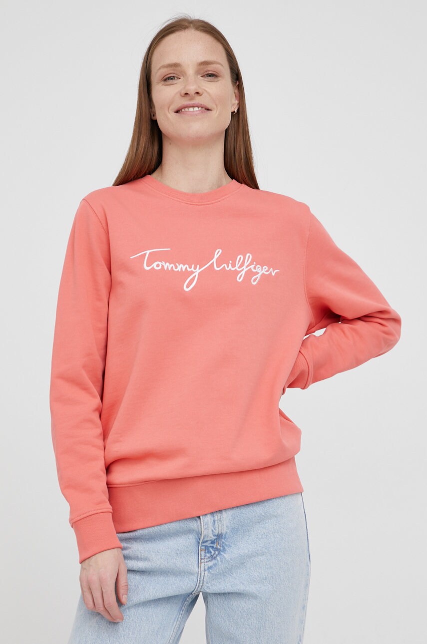 

Памучен суичър Tommy Hilfiger дамски в оранжево с апликация, Оранжев