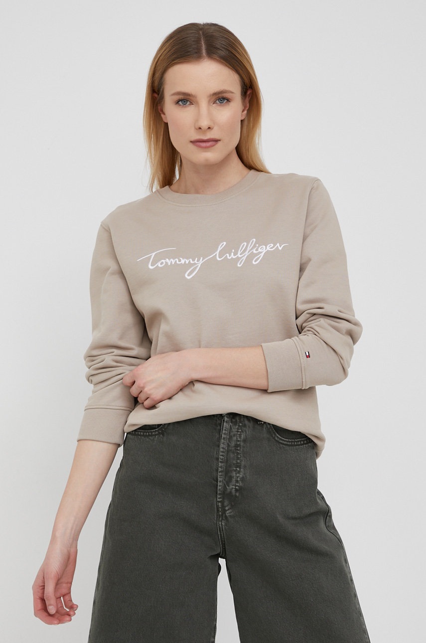 

Памучен суичър Tommy Hilfiger дамски в бежово с апликация, Бежов