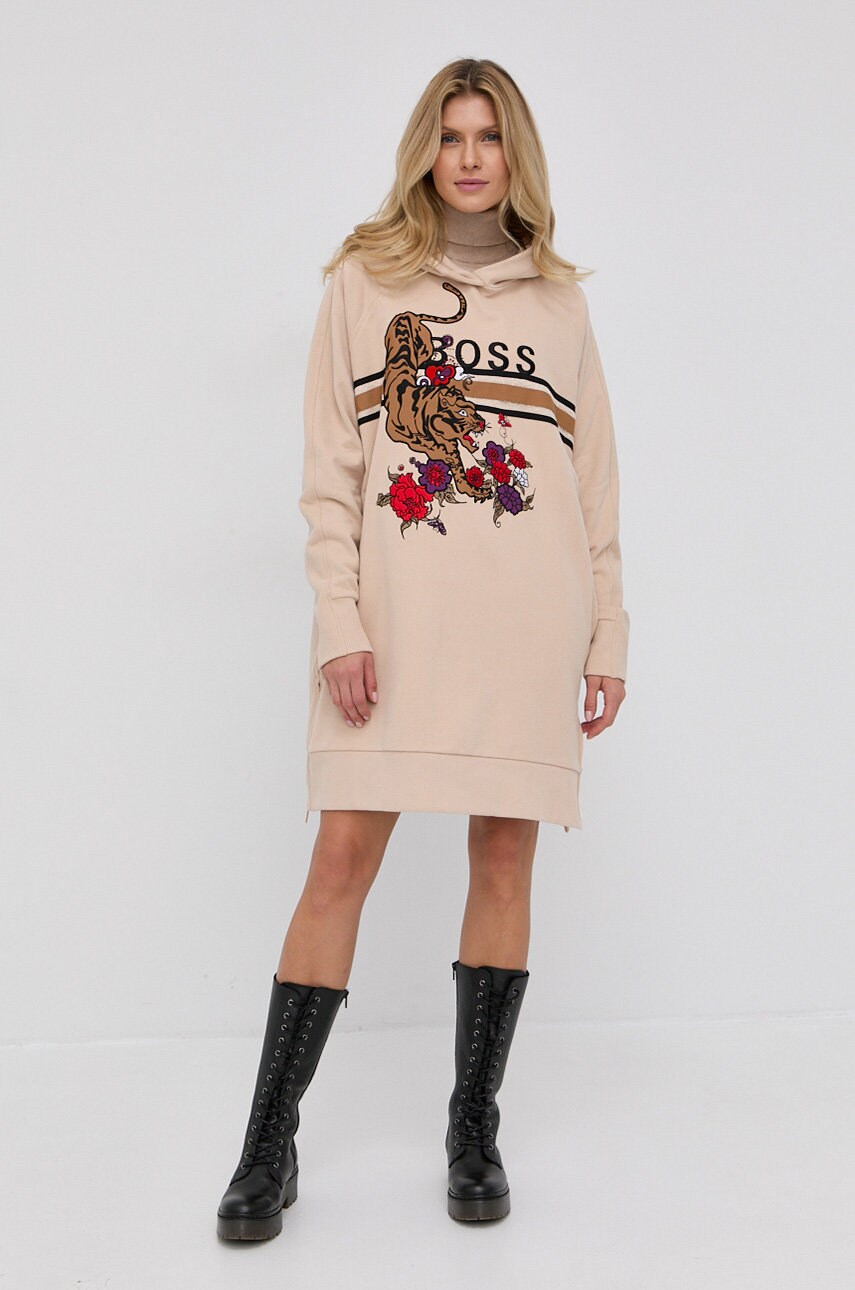 

Бавовняна сукня Boss колір бежевий mini oversize