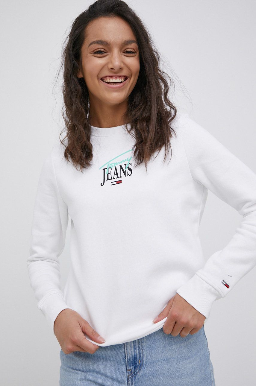 

Суичър Tommy Jeans дамски в бяло с принт, Бял