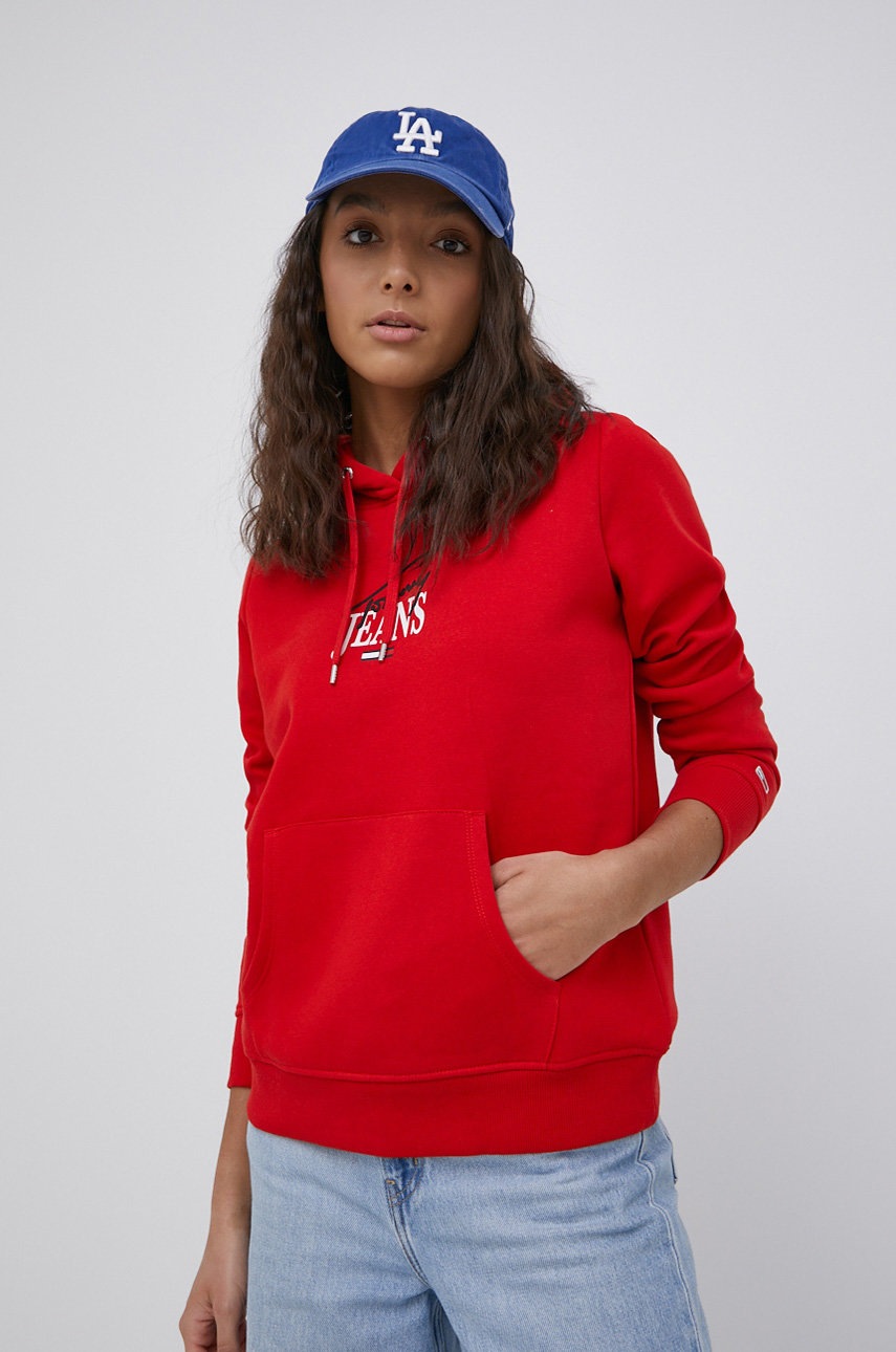 

Суичър Tommy Jeans дамски в червено с принт, Червен