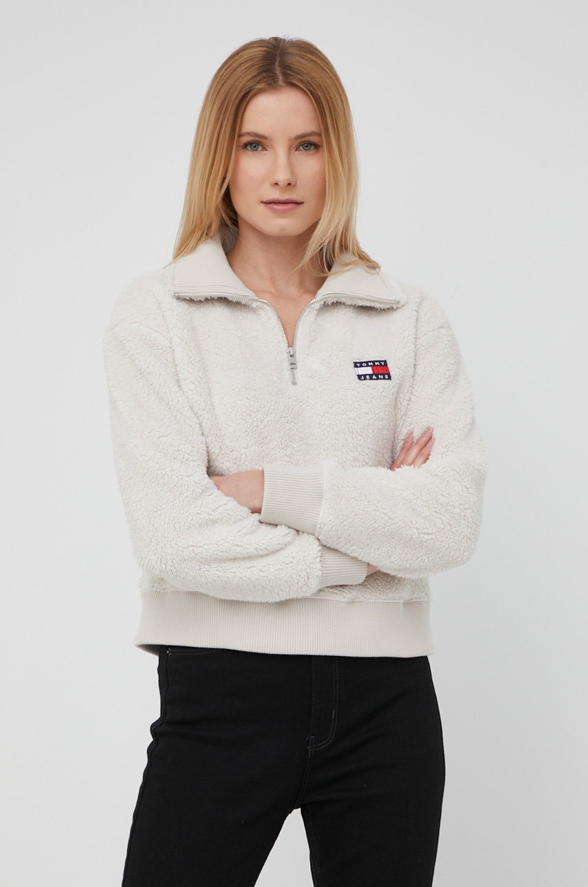 

Суичър Tommy Jeans дамски в бежово с изчистен дизайн, Бежов