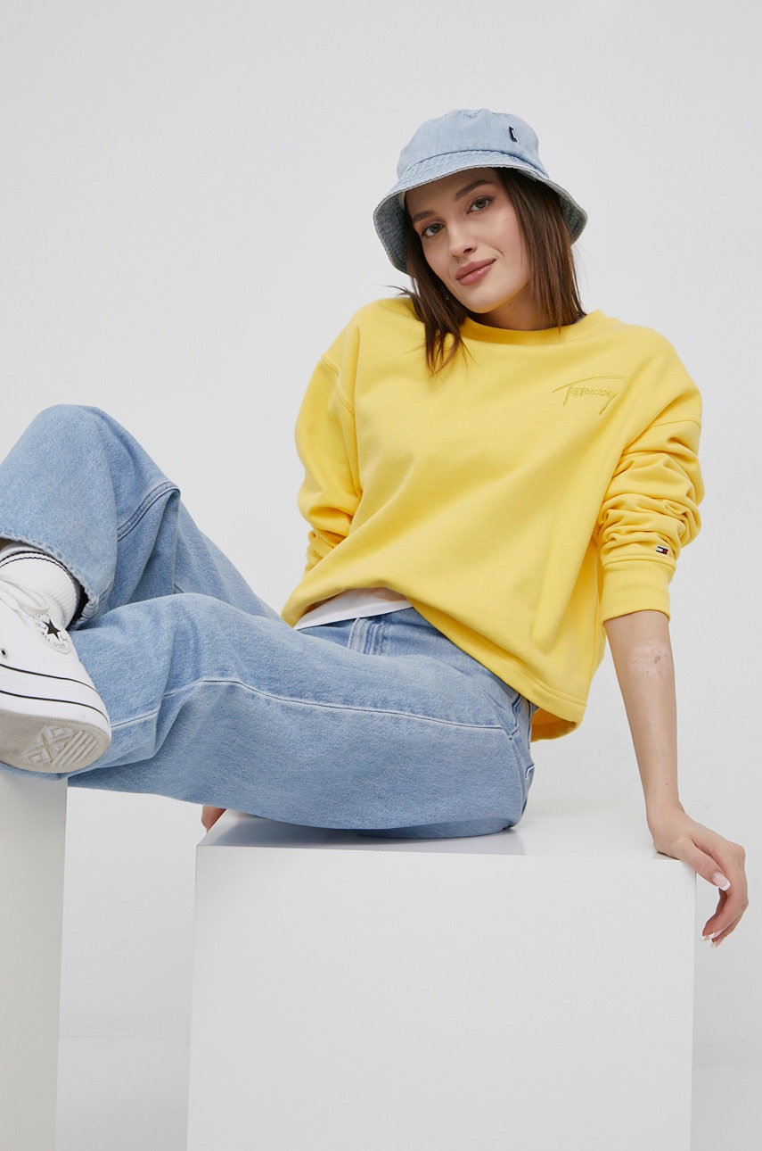 

Суичър Tommy Jeans дамски в жълто с апликация, Жълт