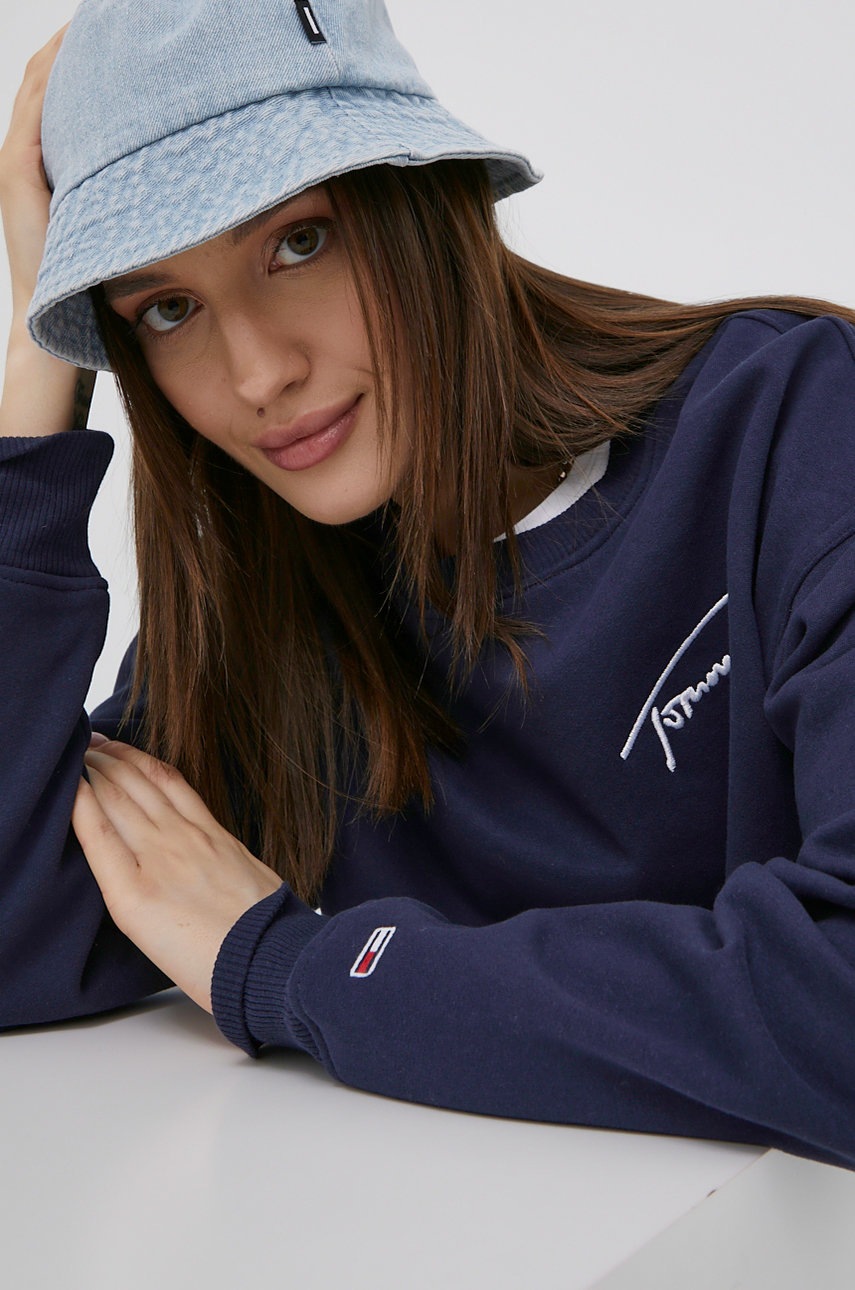 

Суичър Tommy Jeans дамски в тъмносиньо с апликация, Тъмносин