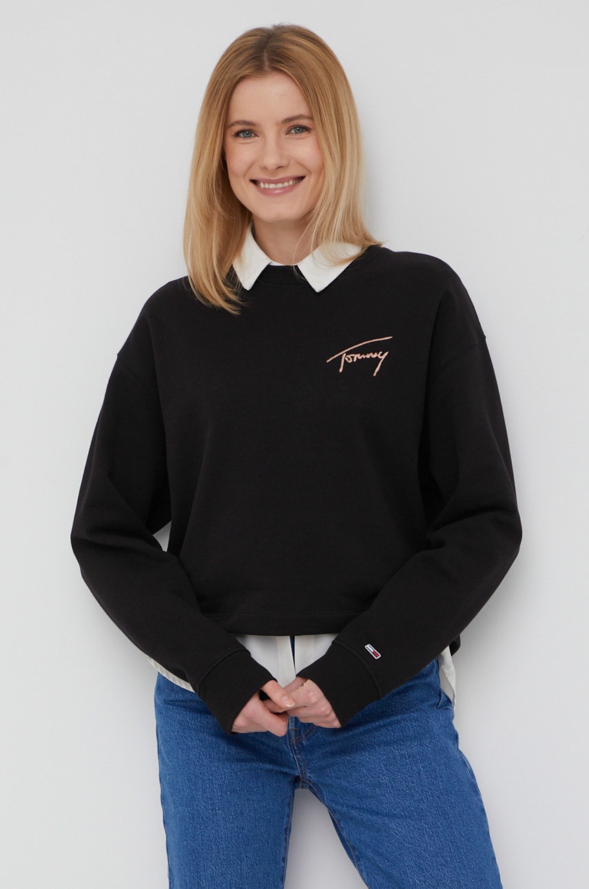 

Суичър Tommy Jeans дамски в черно с апликация, Черен