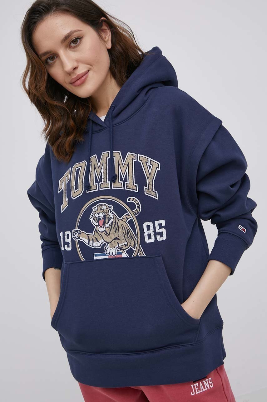 

Суичър Tommy Jeans дамска в тъмносиньо с принт, Тъмносин