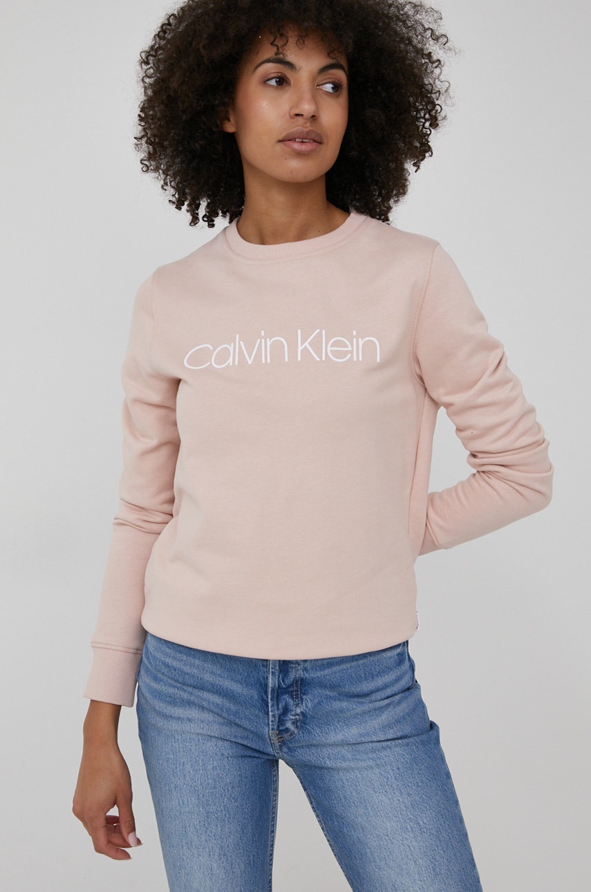 

Памучен суичър Calvin Klein дамска с принт, Розов