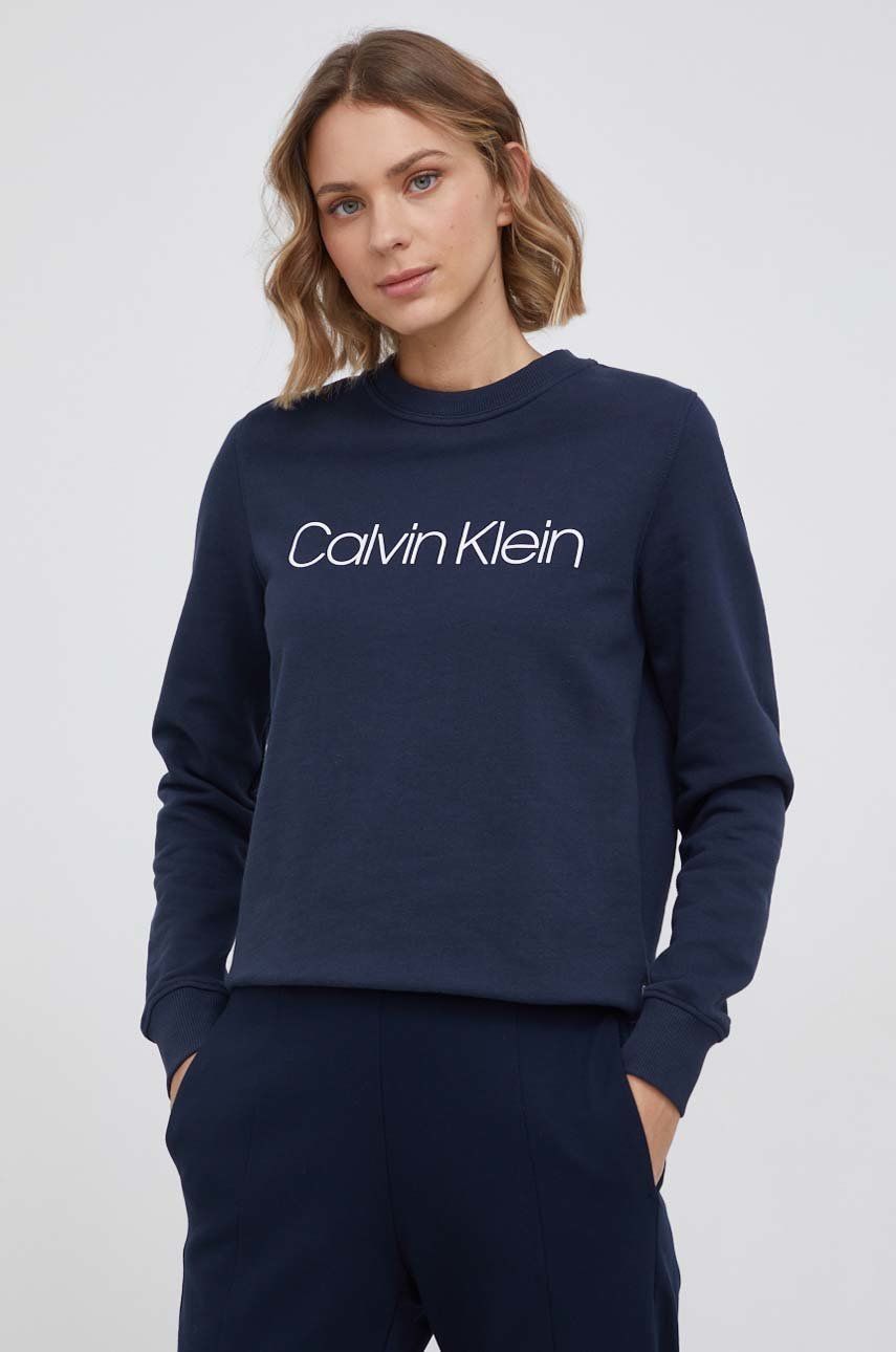 Calvin Klein Bluza bawełniana damska kolor granatowy z nadrukiem