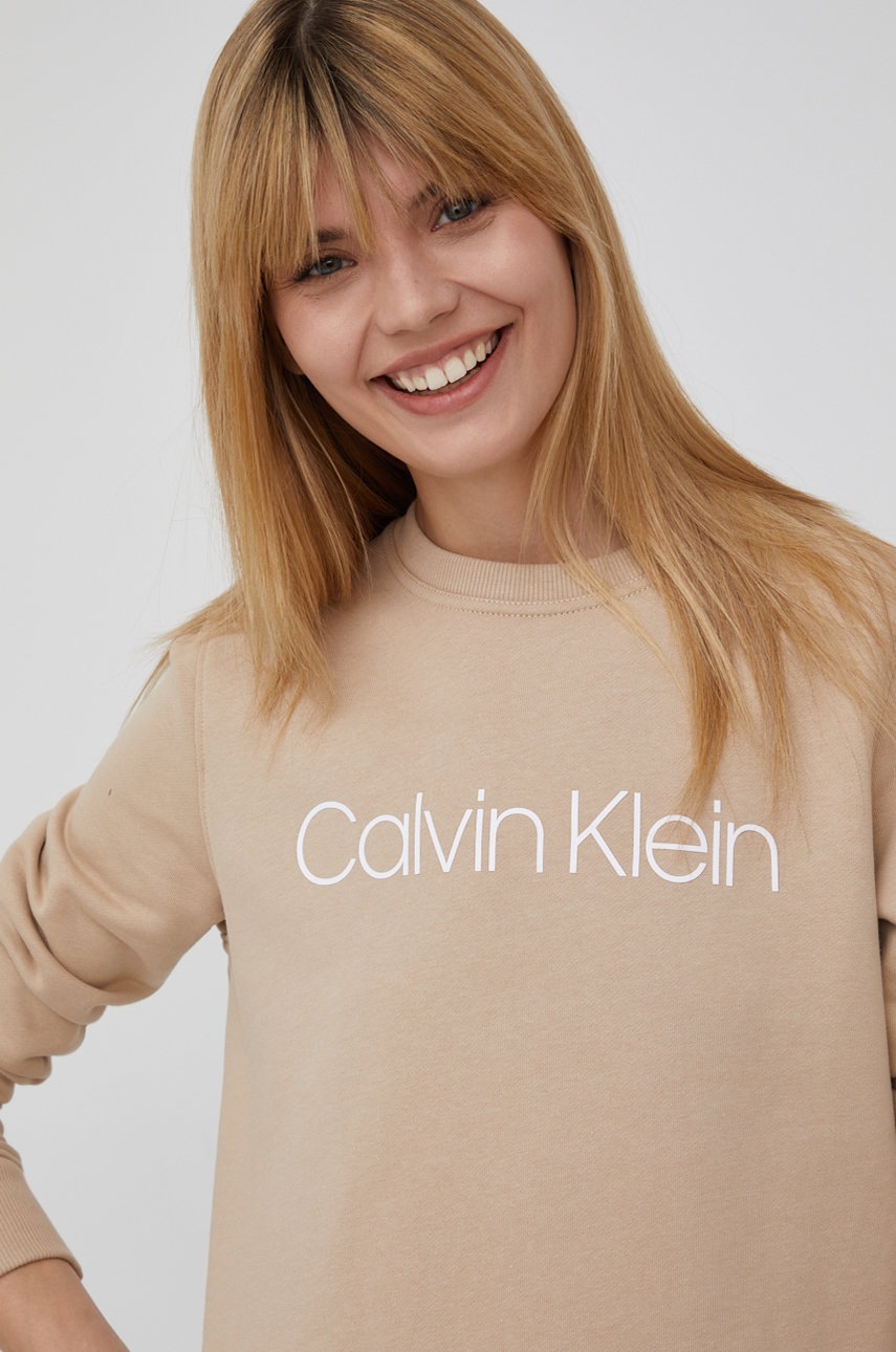 

Памучен суичър Calvin Klein дамска с принт, Бежов