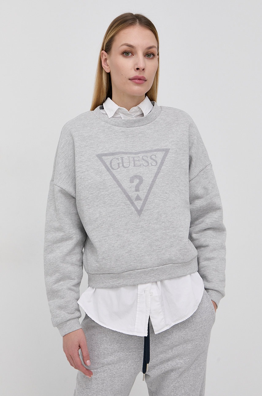 

Суичър Guess дамски в сиво с апликация, Сив