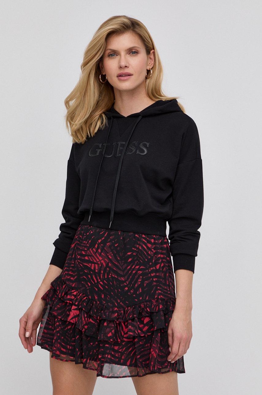 

Суичър Guess дамски в черно с апликация, Черен