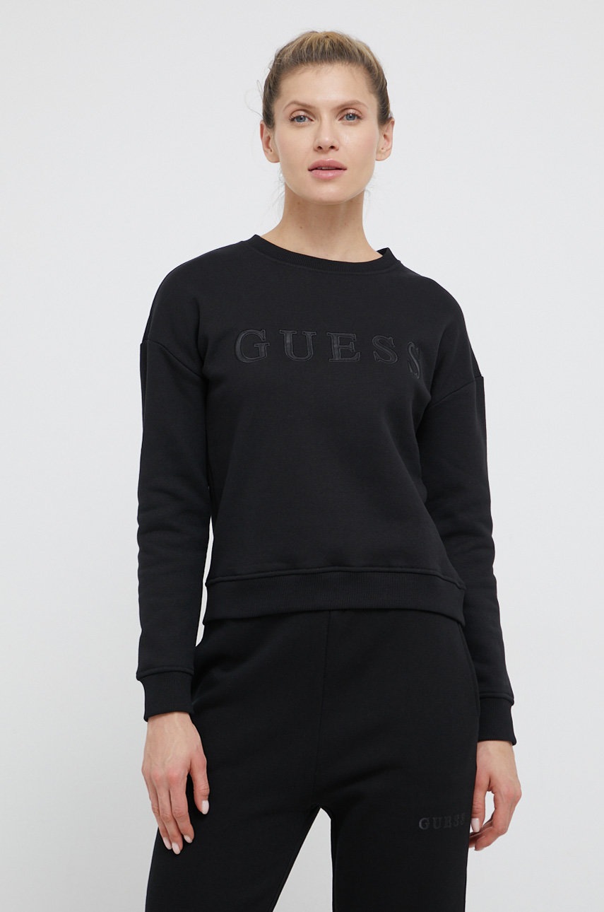 

Суичър Guess дамски в черно с апликация, Черен