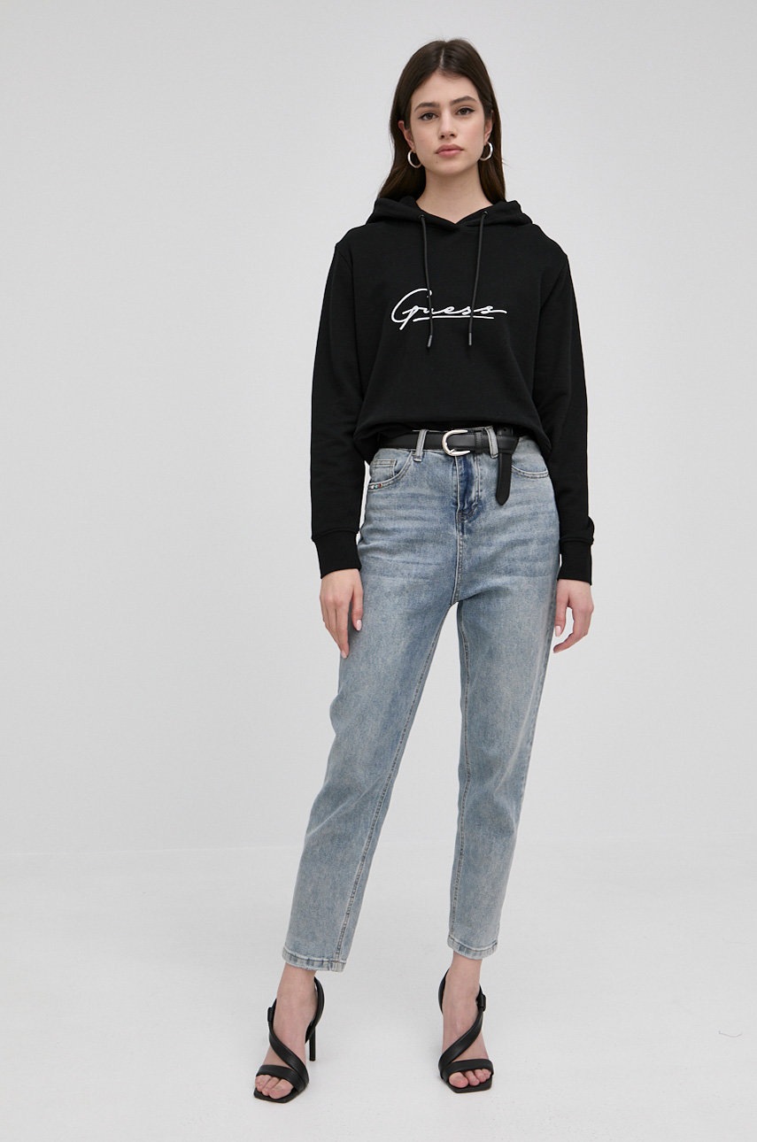 

Хлопковая кофта Guess женская цвет чёрный с принтом