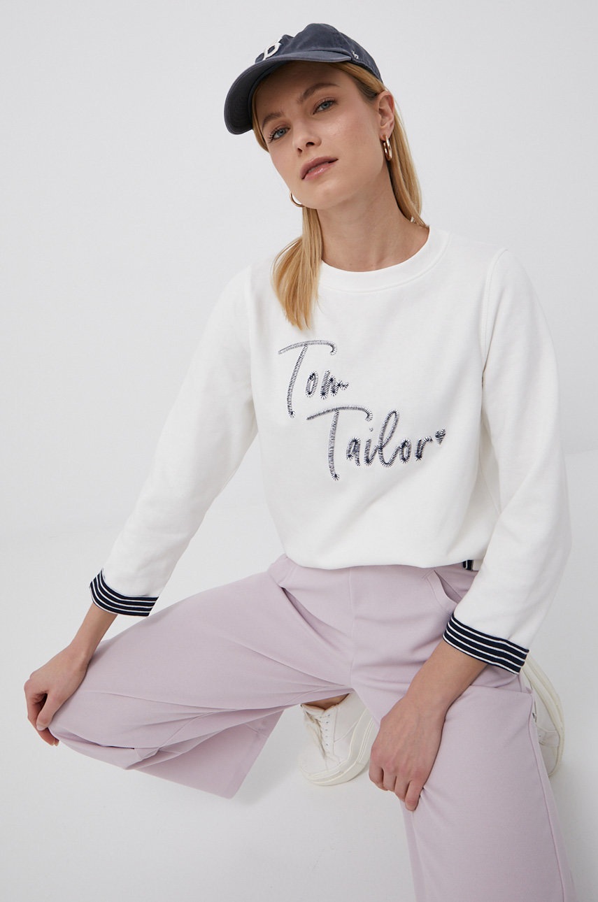

Суичър Tom Tailor дамска в бяло с апликация, Бял
