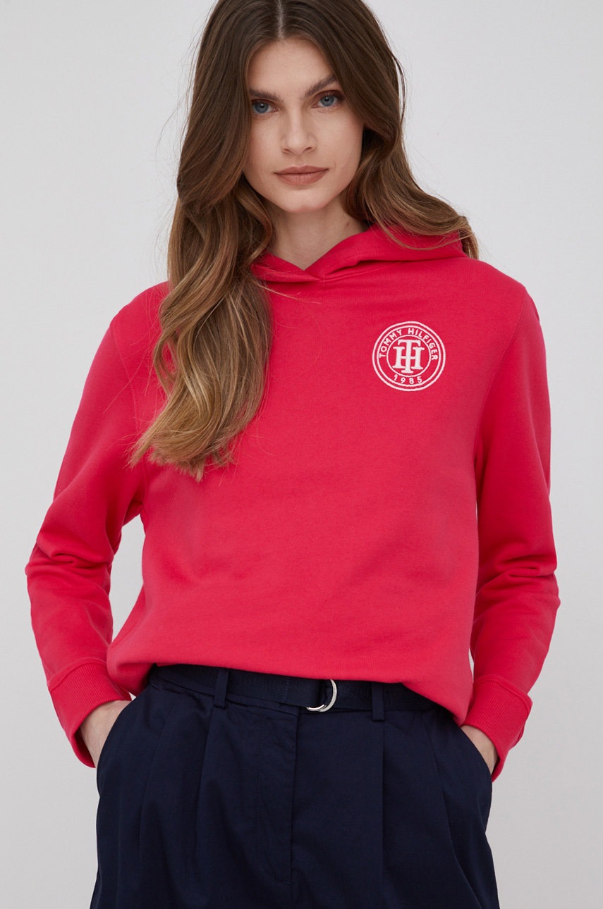 

Памучен суичър Tommy Hilfiger дамска в розово с апликация, Розов