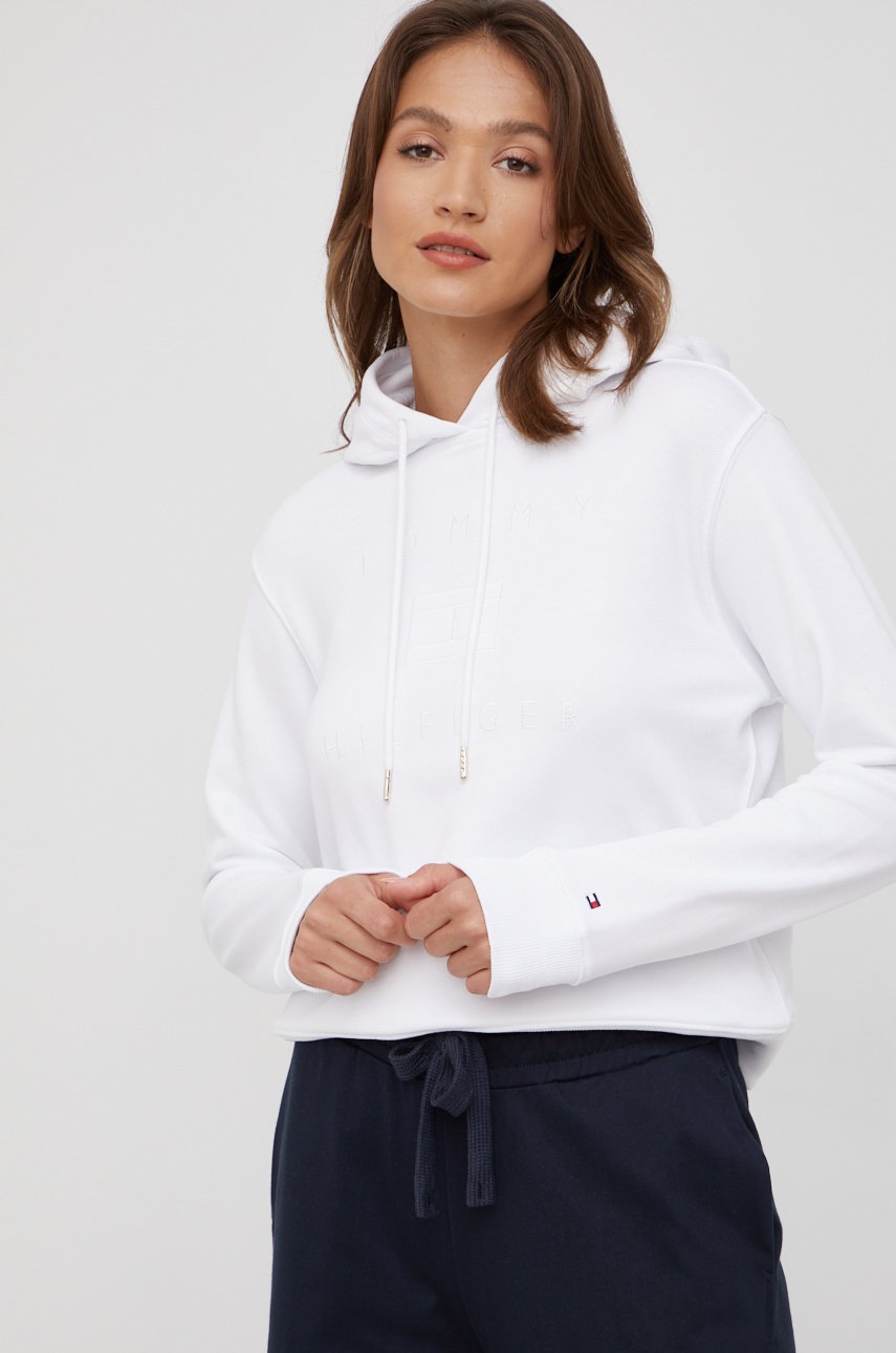

Памучен суичър Tommy Hilfiger в бяло с апликация, Бял