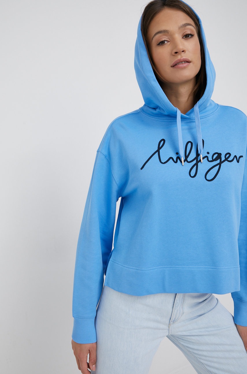 

Памучен суичър Tommy Hilfiger дамска с апликация, Син
