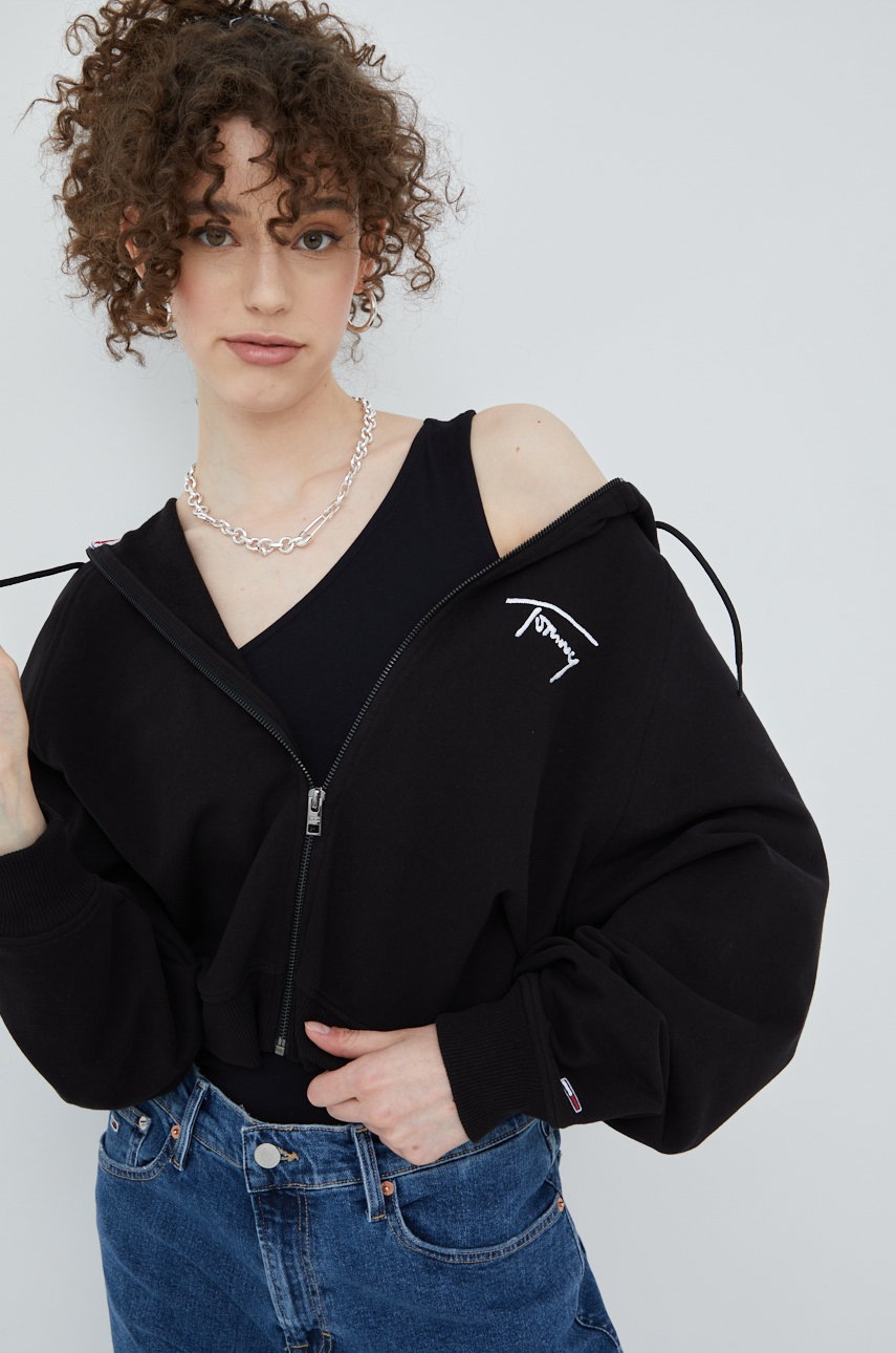 

Суичър Tommy Jeans в черно с изчистен дизайн, Черен