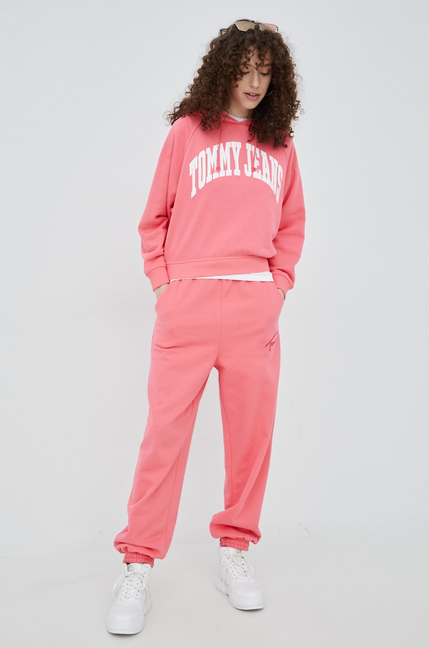 

Кофта Tommy Jeans женская цвет розовый с принтом