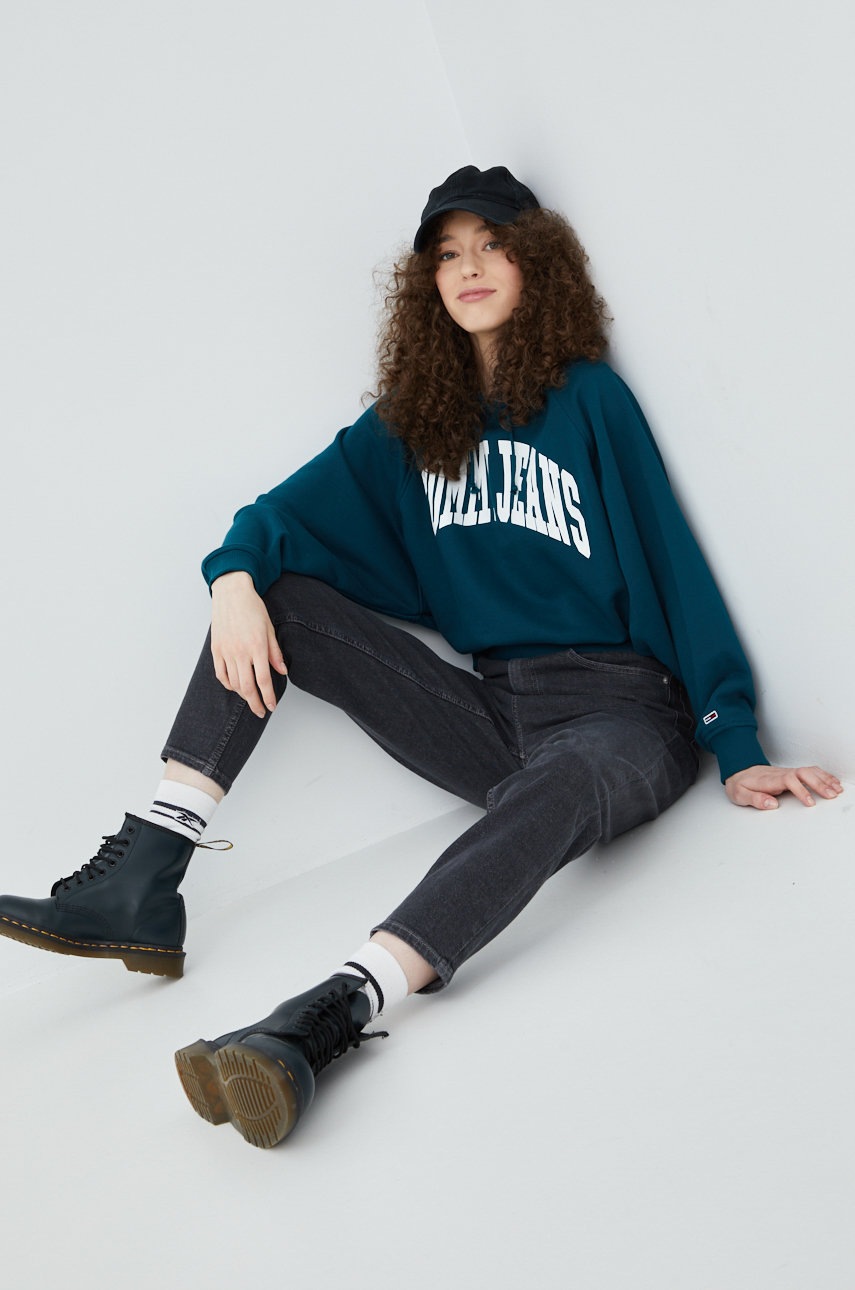 

Кофта Tommy Jeans женская цвет зелёный с принтом