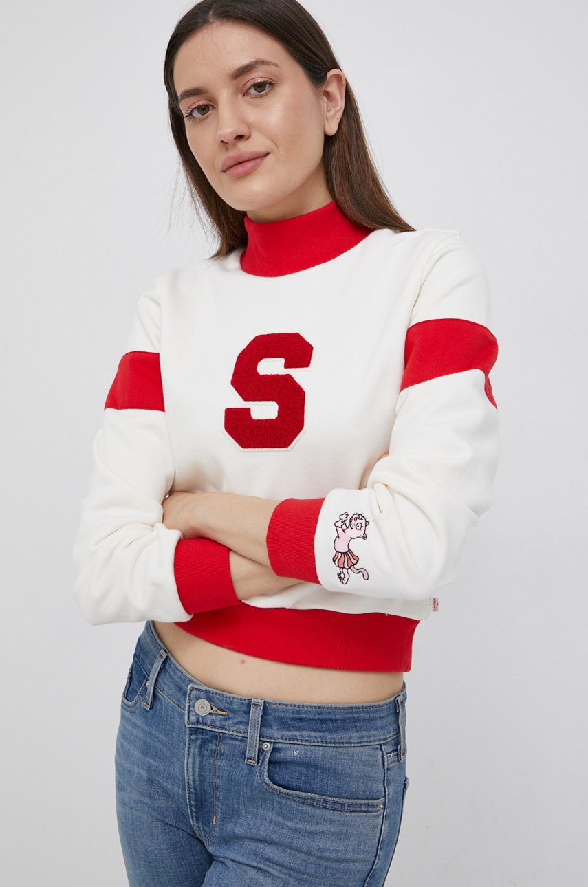 Levi's hanorac de bumbac x simpson femei, culoarea bej, cu imprimeu