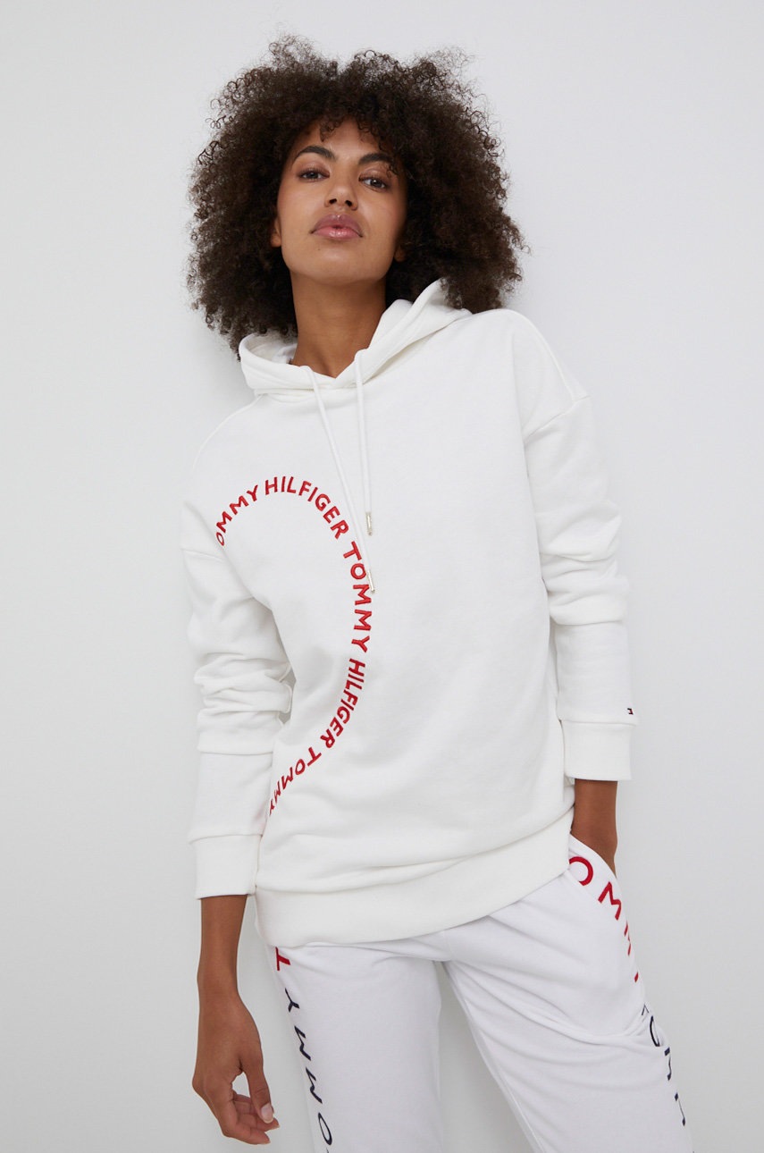 

Памучен суичър Tommy Hilfiger дамски в бяло с изчистен дизайн, Бял